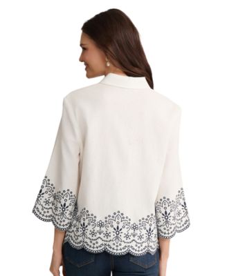 Petite Linen Collared Button-Front Top