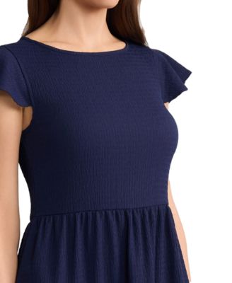 Petite Boat Neck Flutter-Sleeve Tiered Midi Dress