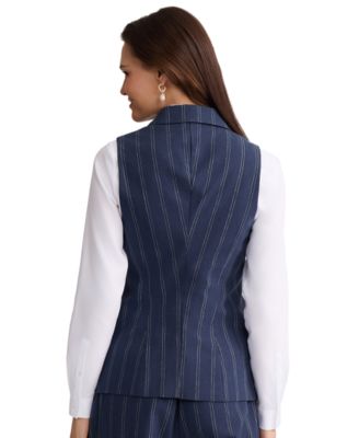Petite Double Pinstripe Peak Lapel Linen Collar Vest