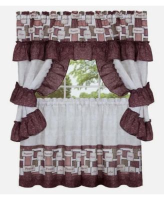 Inspiration 5 Piece Cafe Cottage Kitchen Curtain Tier And Swag Valance Set - 24 in. Long