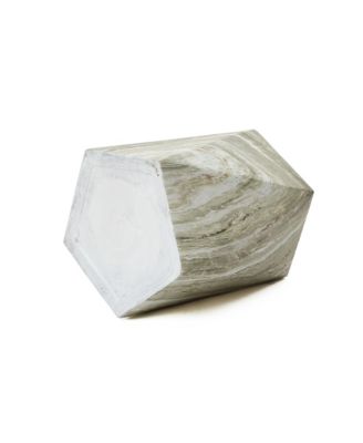 18" Marbled Pentagonal Side Table, Indoor/Outdoor Patio Accent Furniture