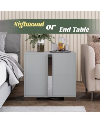 End Table - Elegant Nightstand, Wood Bedside Table with Drawers, Metal Foot and Mirrored Metal Handles for Bedroom, Living Room