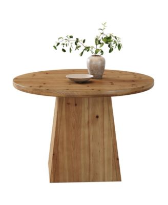 Solid Wood Round Dining Table, Farmhouse Kitchen Table for 2-4 People