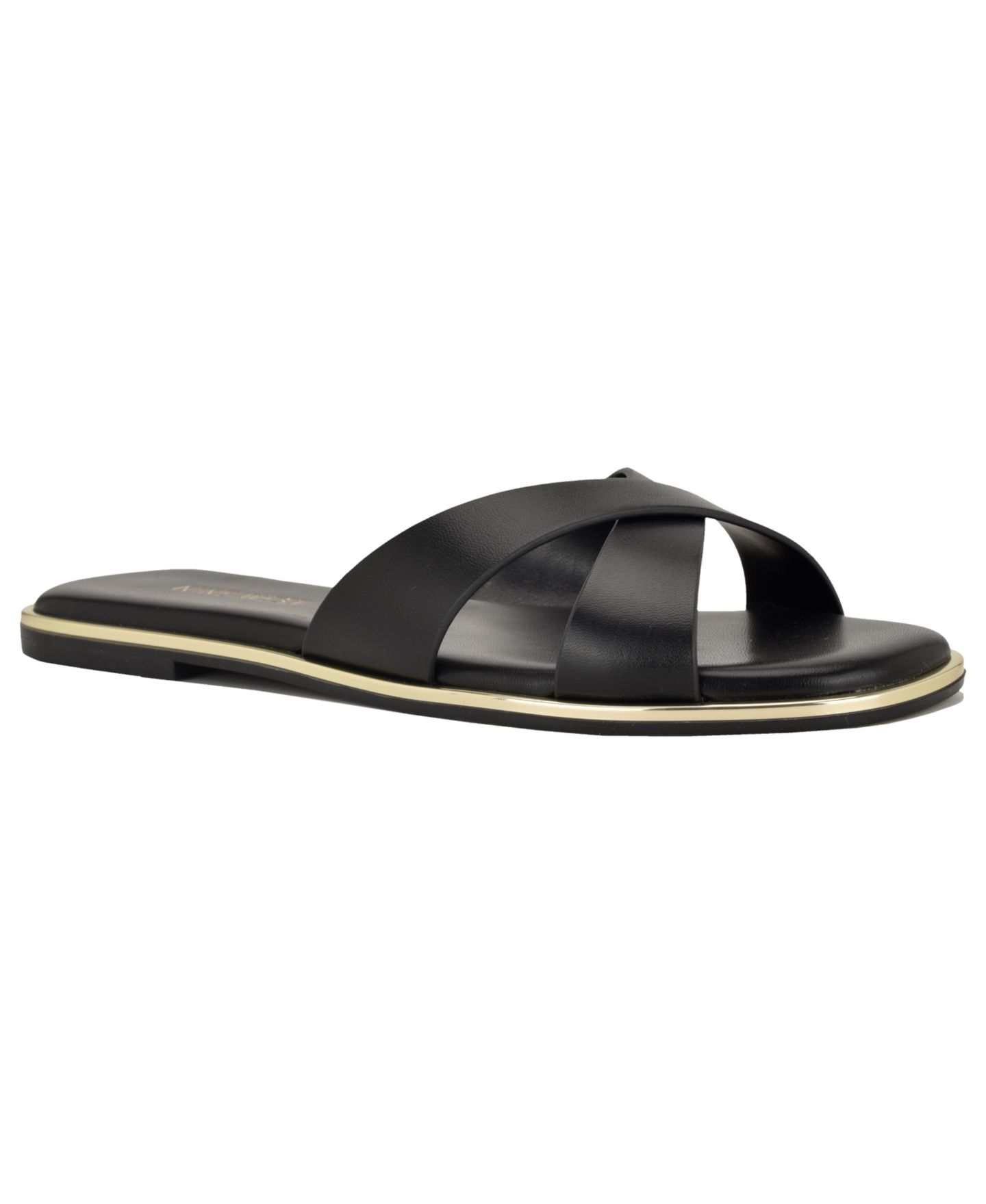 Женские сандалии Nine West Edeny Criss-Cross Flat Slip-On, цвет: Чёрный — фото 1
