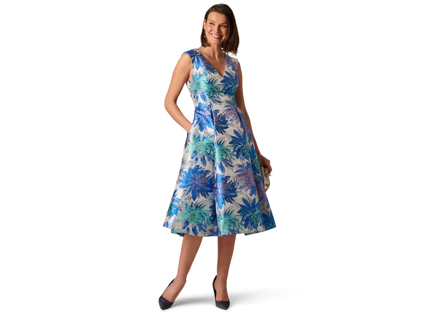 Women's Metallic V-Neck Midi Dress