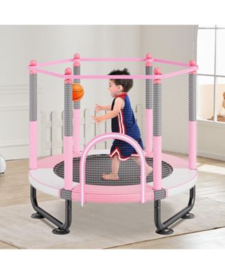 Kids Trampoline, 60" (5 ft), Enclosure Net & Basketball Hoop, Indoor/Outdoor