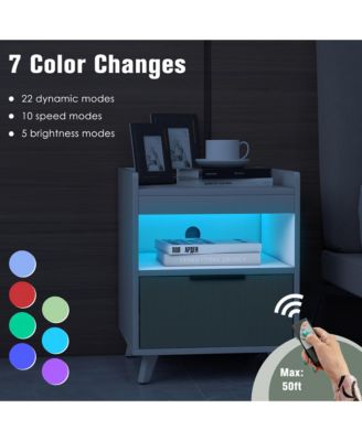 2PCS Nightstand Modern Beside End Table w/ LED Lights Open Compartment & Drawer