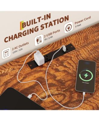 10 Fabric Drawers Dresser with LED Lights, Entertainment Center with Charging Station, Wood Top, Open Shelves, TV Stand for 40"-55" TV