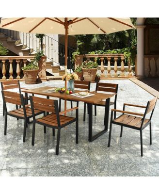 Patented 7PCS Patio Dining Set Outdoor Furniture Set w/ 6 Armchairs Umbrella Hole