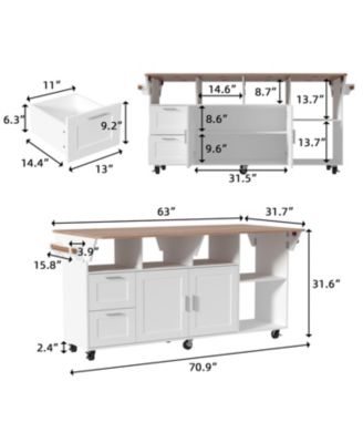 Kitchen Cart with 2-Drawer 2-Door, Internal Storage Racks, Rolling Island with Cabinet