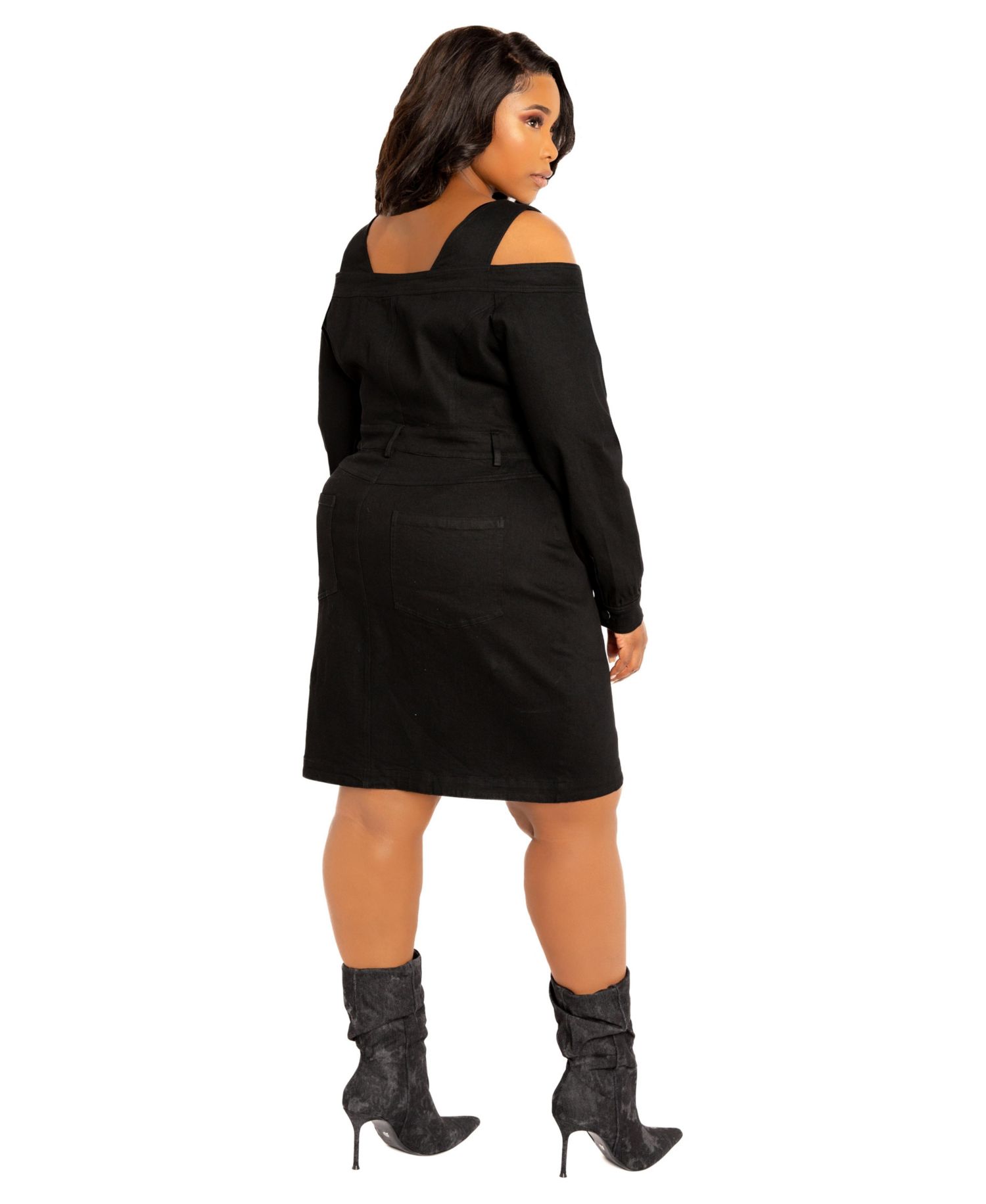 Plus Size Off Shoulder Denim Mini Dress