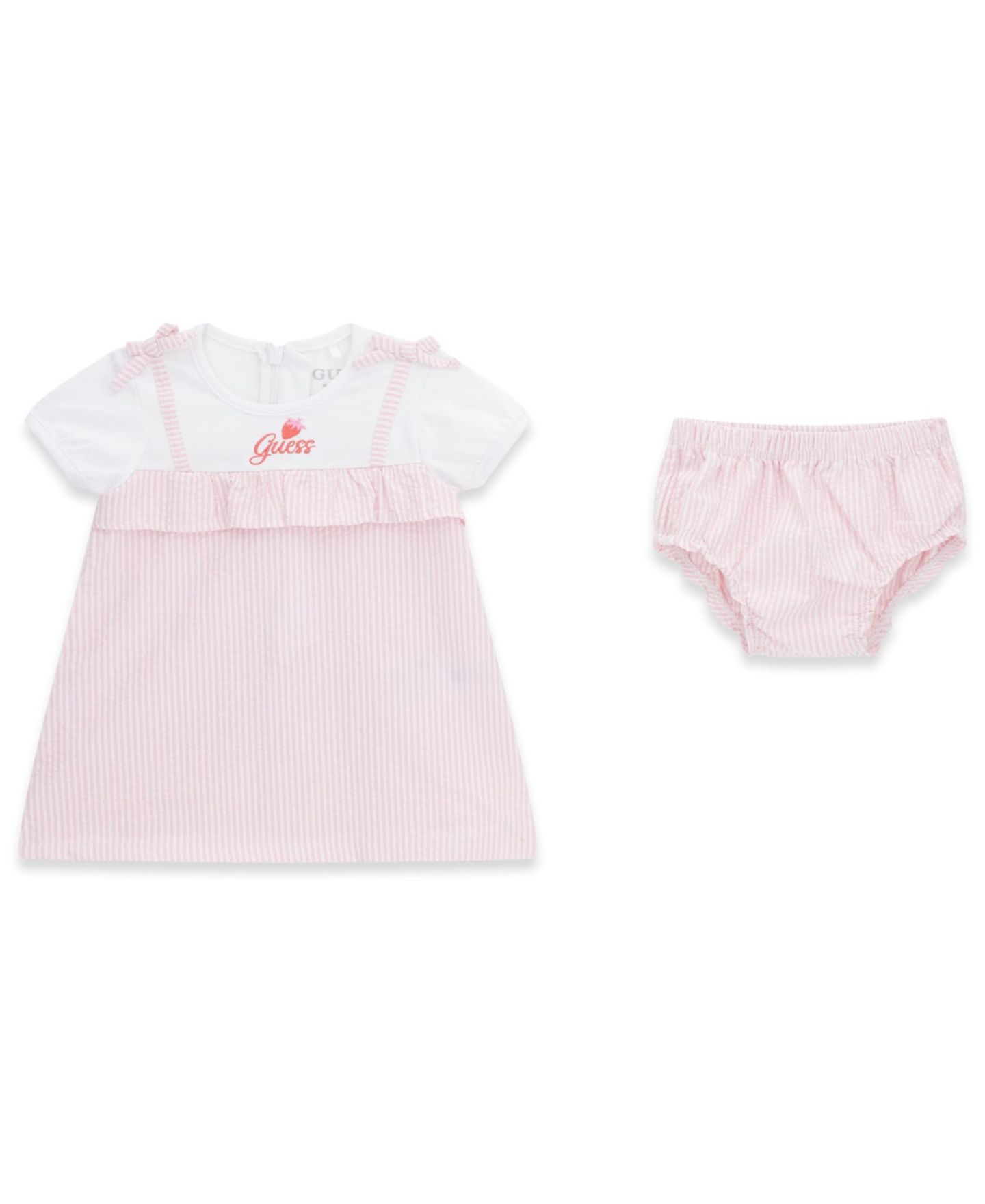 Платье GUESS Mixed Fabric Dress and Matching Bloomer для девочек-малышей, цвет: Белый / Розовый — фото 3
