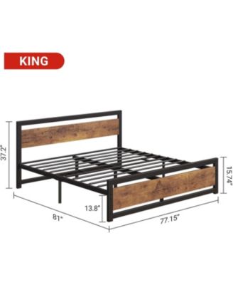 Bed Frame, Industrial Bed Platform with Headboard, Easy Assemble Mattress Bedframe in Retro Brown, No Box Spring Needed