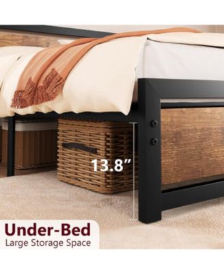 Bed Frame, Industrial Bed Platform with Headboard, Easy Assemble Mattress Bedframe in Retro Brown, No Box Spring Needed