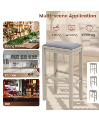 4 PCS Upholstered Wooden Bar Stools Bar Height Chairs Dining