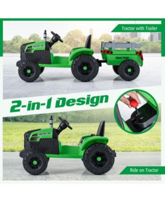 Electric 24V Ride On Tractor for Kids with Trailer and Remote