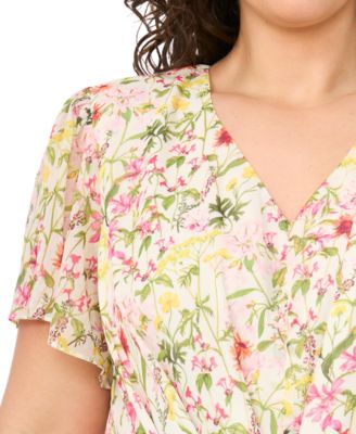 Plus Size Twist-Front Flutter-Sleeve Tiered Midi Dress