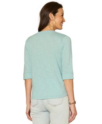 Petite 3/4-Sleeve Split Neckline Knit Top
