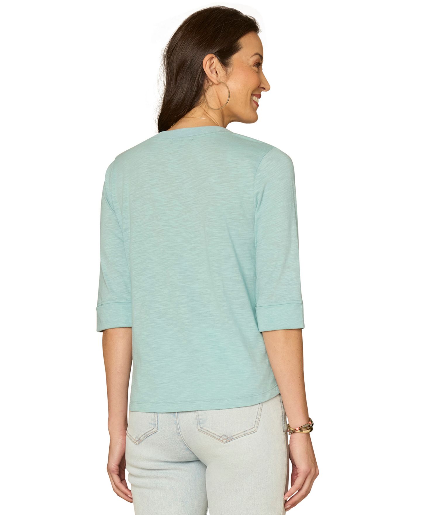 Топ Democracy Petite 3/4-Sleeve Split Neckline Knit Top, цвет: Аквамариновый мглистый — фото 3