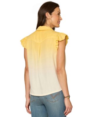 Petite Flutter-Sleeve Button-Down Lyocell Shirt