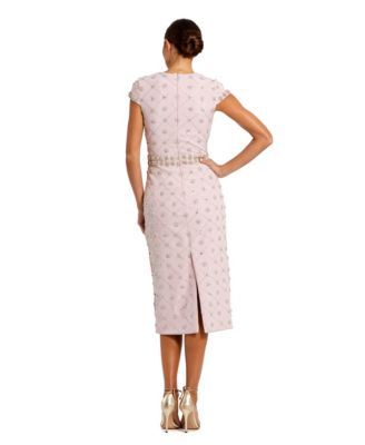 Women's Hand Embellished High Neck Cap Sleeve Midi Dress