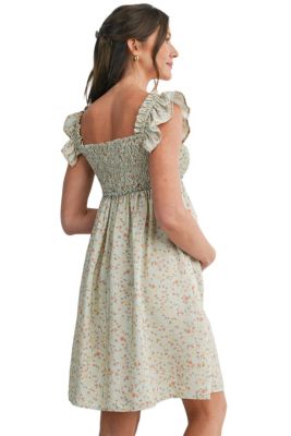 Maternity Smocked Floral Dress with Ruffle Cap Sleeves