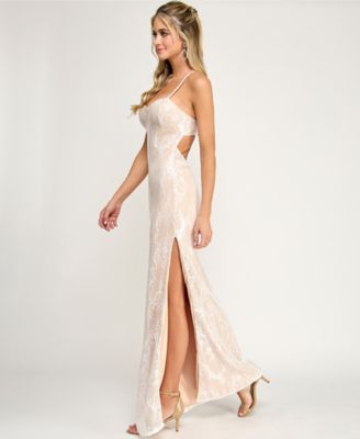 Juniors' Sweetheart-Neck Sequin Lace Gown