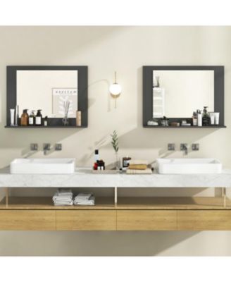 23.5x17.5 Inch Rectangle Bathroom Mirror with Wood Shelf