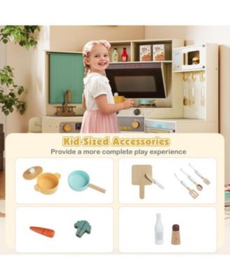 Corner Kitchen Toys with Lights & Sounds, Pull-Out Trash Can & Stove for Kids