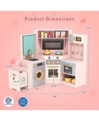 Corner Kitchen Toys with Lights & Sounds, Pull-Out Trash Can & Stove for Kids