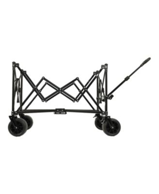 Outdoor Storage Collapsible Foldable Wagon Cart with All Terrain Wheels, Drink Holders, Brakes, Side Pocket and Picnic Mat
