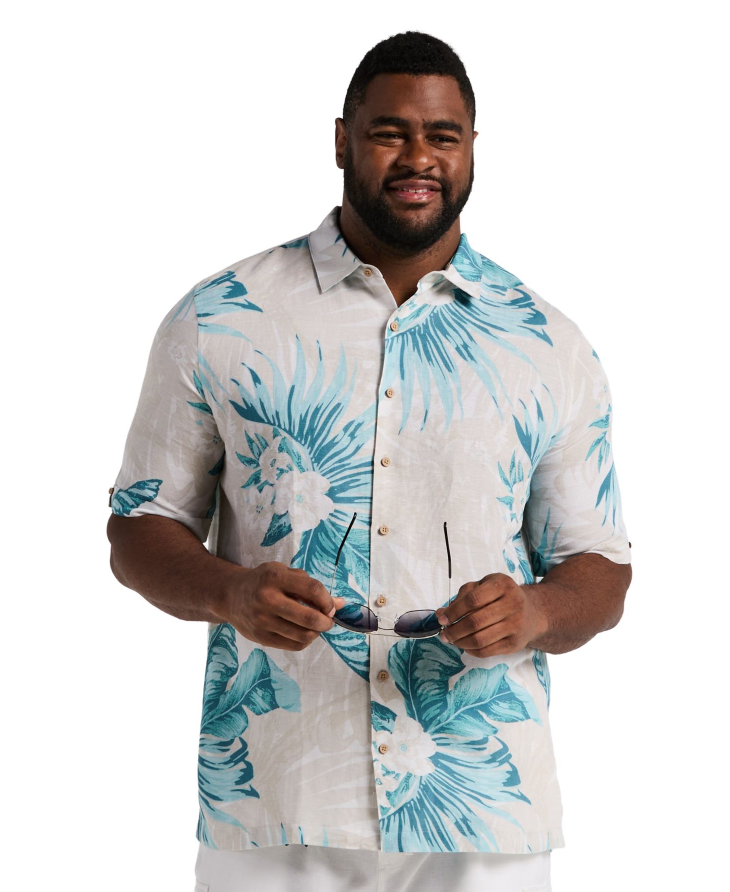 Men's Big & Tall Linen Blend Palm Print Shirt