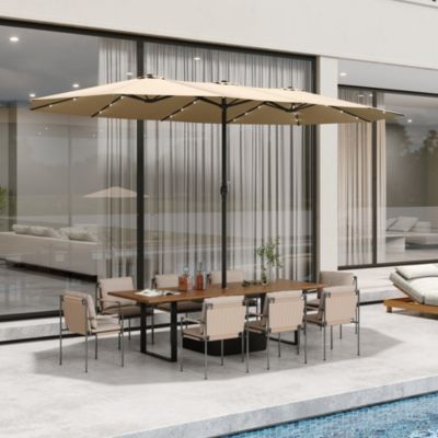 15 ft. Double Sided Umbrella Outdoor Patio Umbrella with 36 LED Solar Lights, Base and Sand Bag