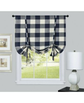 Country Farmhouse Rod Pocket Buffalo Plaid Gingham Tie Up Window Curtain Panel