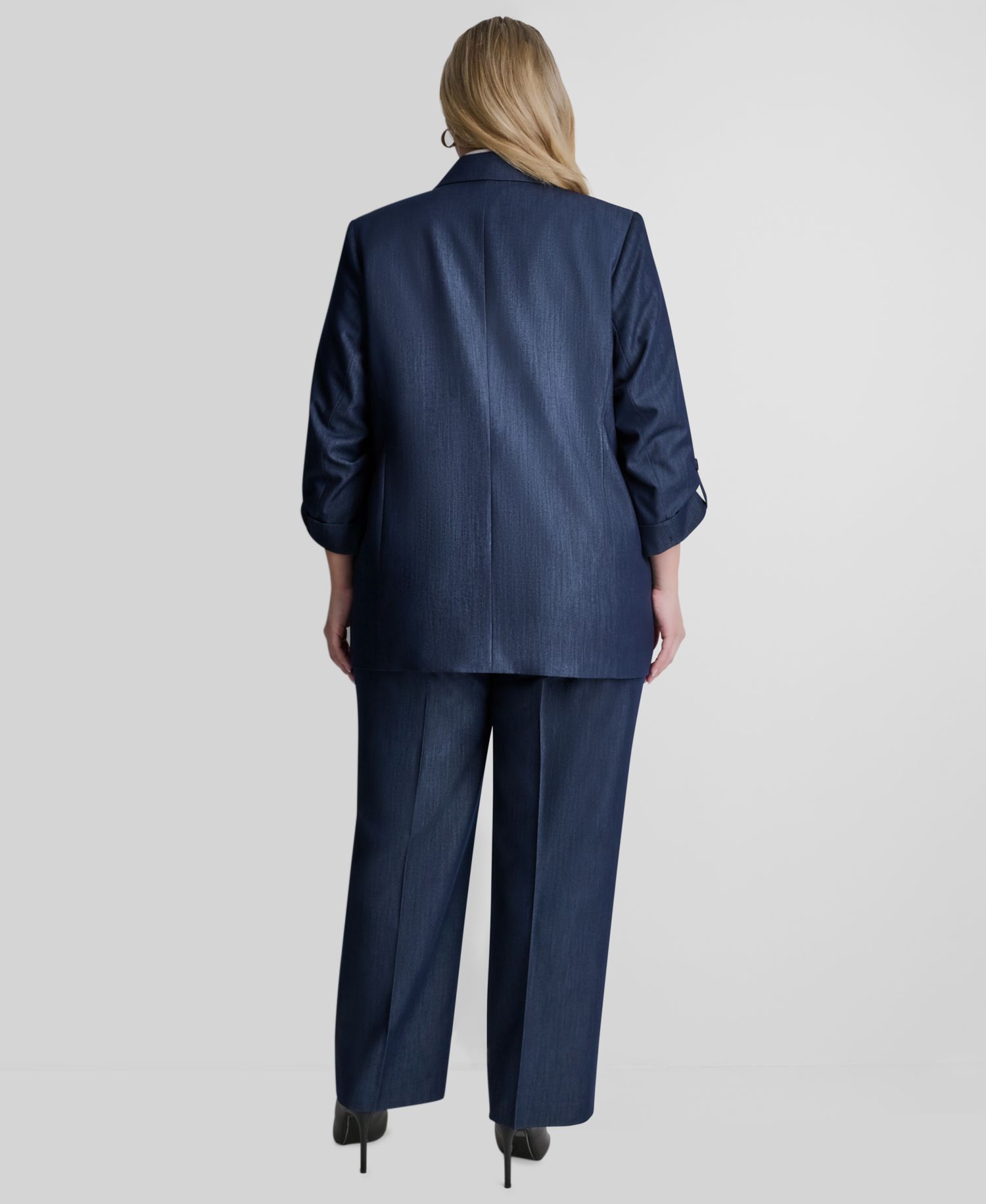 Plus Size Long-Sleeve One Button Roll Cuff Blazer