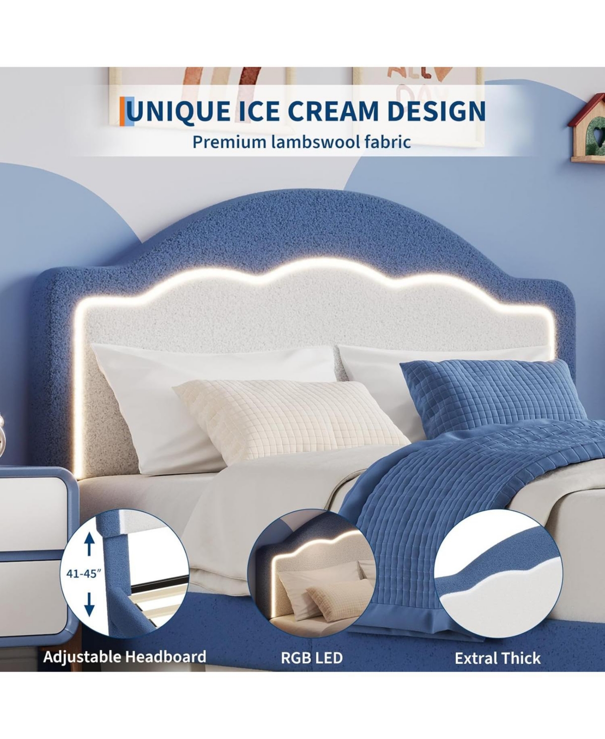 gaomon Bed Frame with Adjustable Headboard, Sherpa Fleece Upholstered Platform Led Lights, 750 Lb Capacity