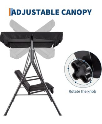 3-Seat Patio Swing Chair with Adjustable Canopy and Thick Waterproof Cushions, Outdoor Steel Frame Porch Swing for Garden, Lawn, Backyard