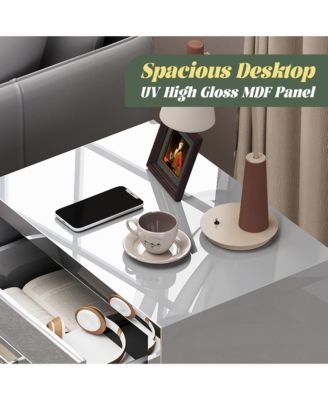 High Gloss Mirrored Nightstand, Modern Wood End Table with 2 Drawers and Metal Handle, Bedside End Table for Bedroom, Living Room