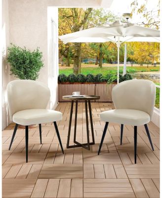 Dining Chairs Set of 2, Ergonomic Synthetic Leather Seat, Curved Backrest, Steel Legs, Mid-Century Design, 265 lbs