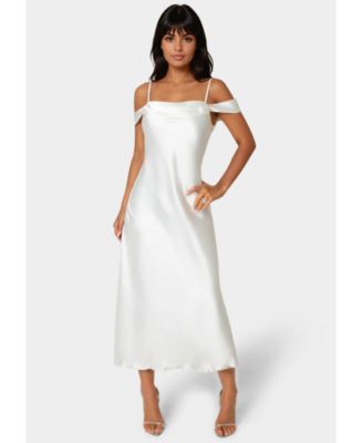 Women's Drape Shoulder High Slit Satin Maxi Dress