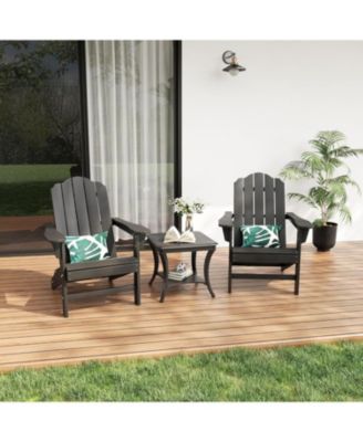 Outdoor Adirondack Chair, HDPE Lawn Chair with Wood Texture for Patio, Garden, Backyard