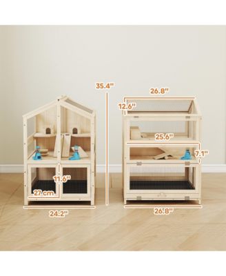 Wooden Hamster Cage 3 Tier with Pull-Out Tray, Hut, Seesaws, Ramps