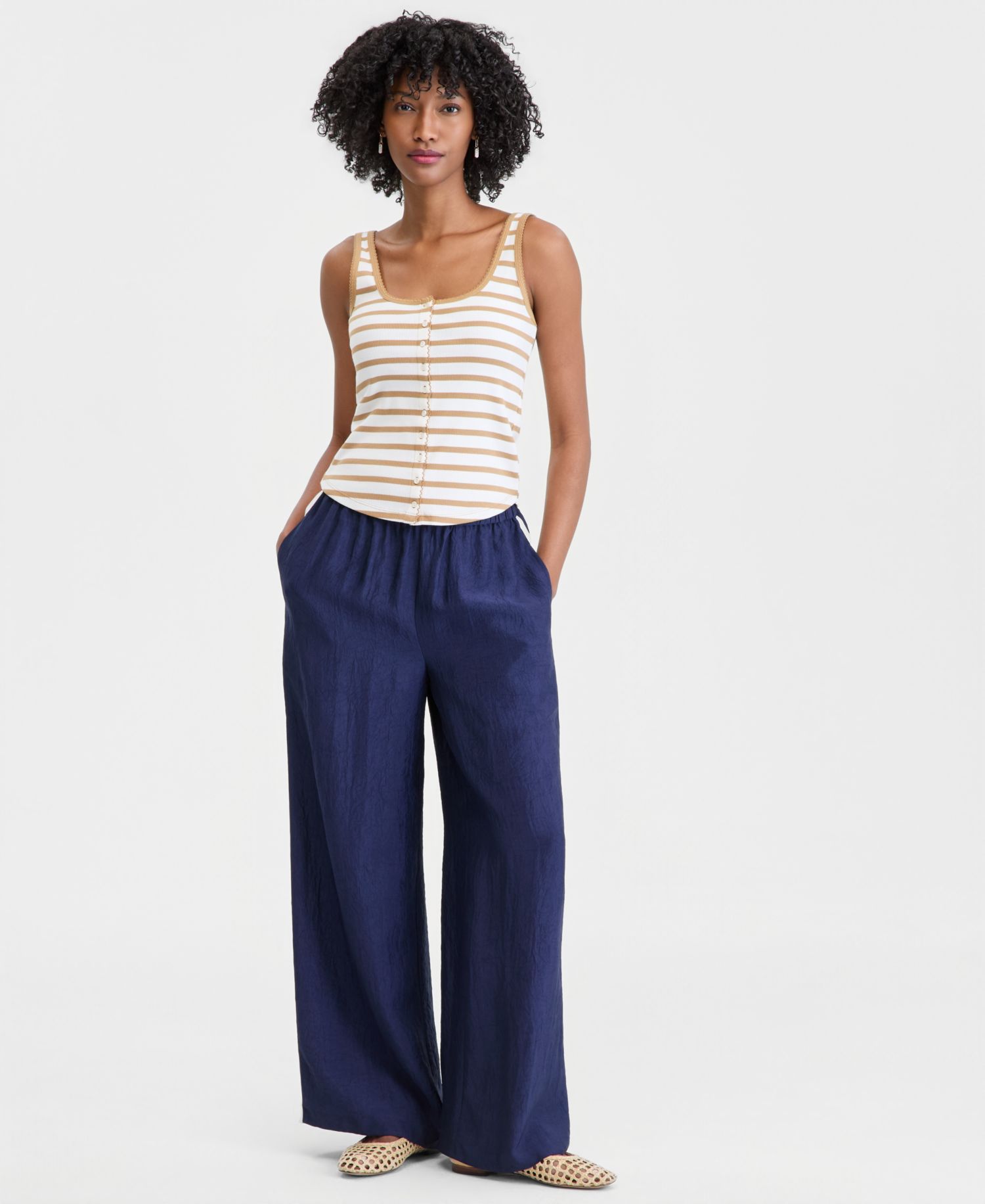 Women's Button-Down Contrast-Stitch Rib Tank Top