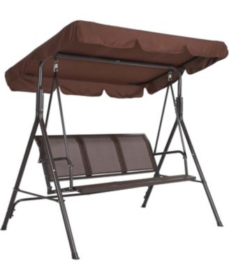 Porch Swing with Adjustable Canopy for Adults 3-Seat Outdoor Waterproof Textilene & Steel Frame Patio Swing Bench for Backyard Garden