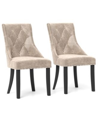 Upholstered Dining Chairs Set of 2 Tufted Wingback Chairs w/ Solid Wood Legs