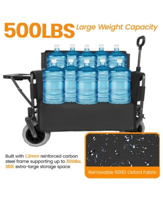 Collapsible Wagon - Heavy-Duty Seat Wagon with Canopy and Rear-Mounted Folding Tabletop, 500lbs Heavy-Duty for Camping, Garden (Black)
