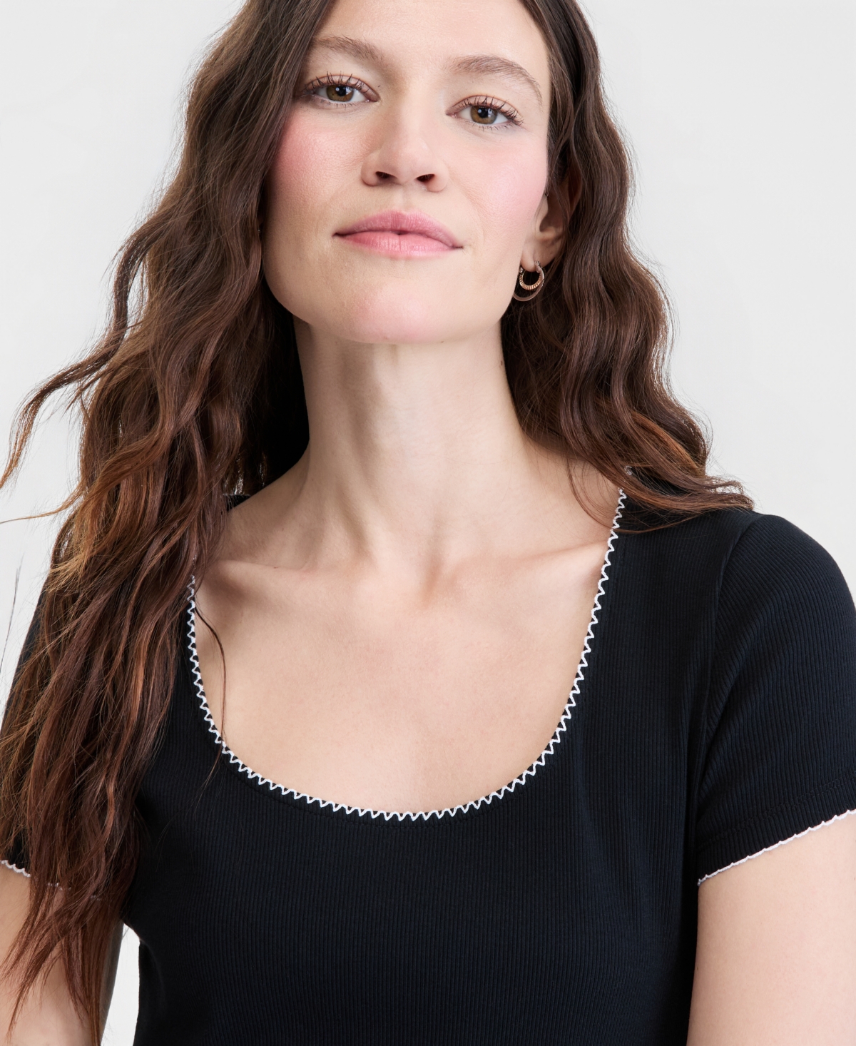 On 34th Women's Scoop-Neck Rib Contrast-Stitch Top, Macy's Exclusive