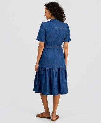 Women's Denim Midi Tiered Dress