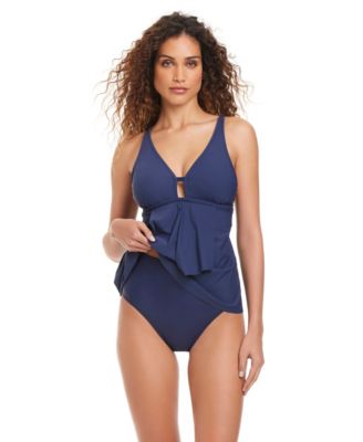 Women's Solid Front-Cascade Tankini Top