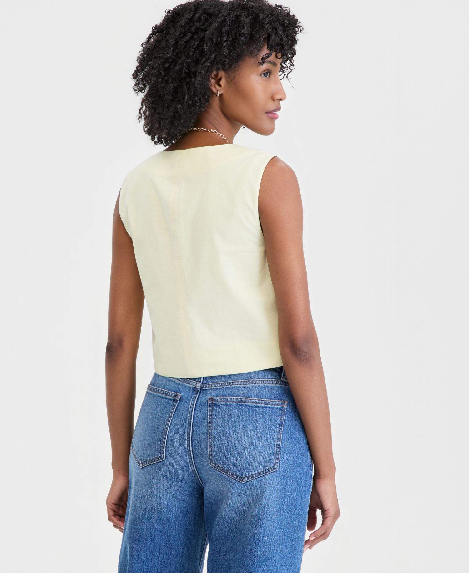 Women's Cropped Linen Blend Button-Front Vest